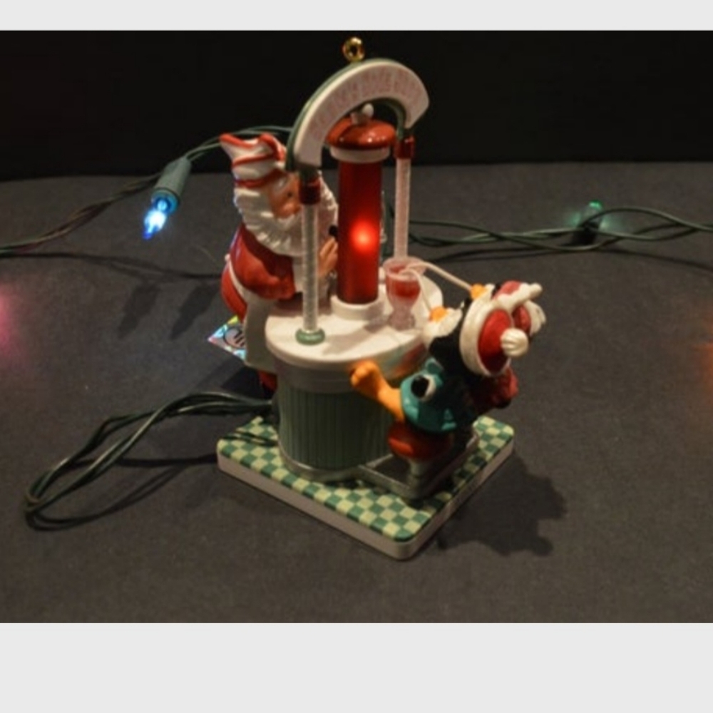 Vintage Hallmark Christmas Ornament  Sharing A Soda lighted‎ Santa penguins